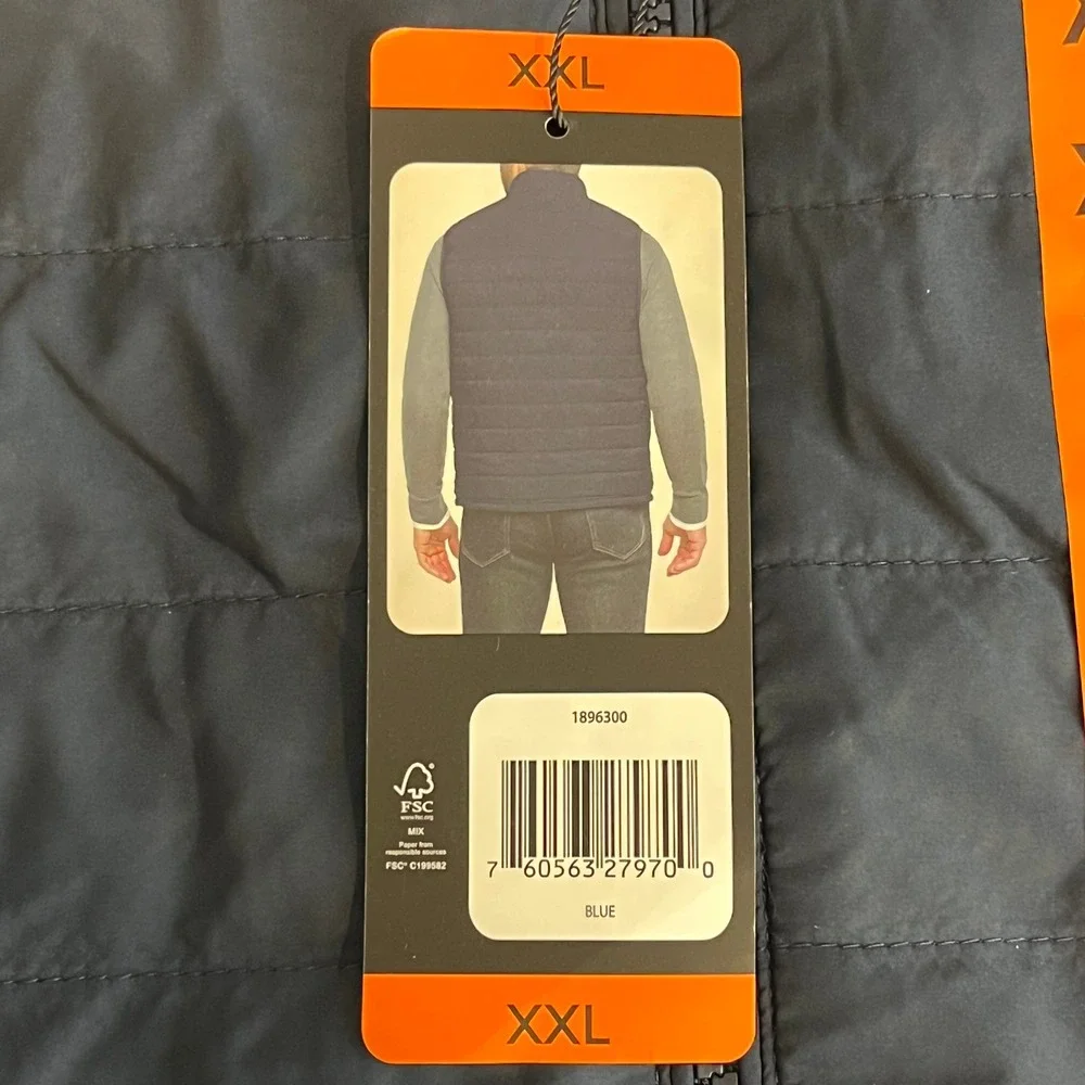 Banana Republic Mens XXL Quilted Puffer Vest Navy Blue Full Zip Mock Neck